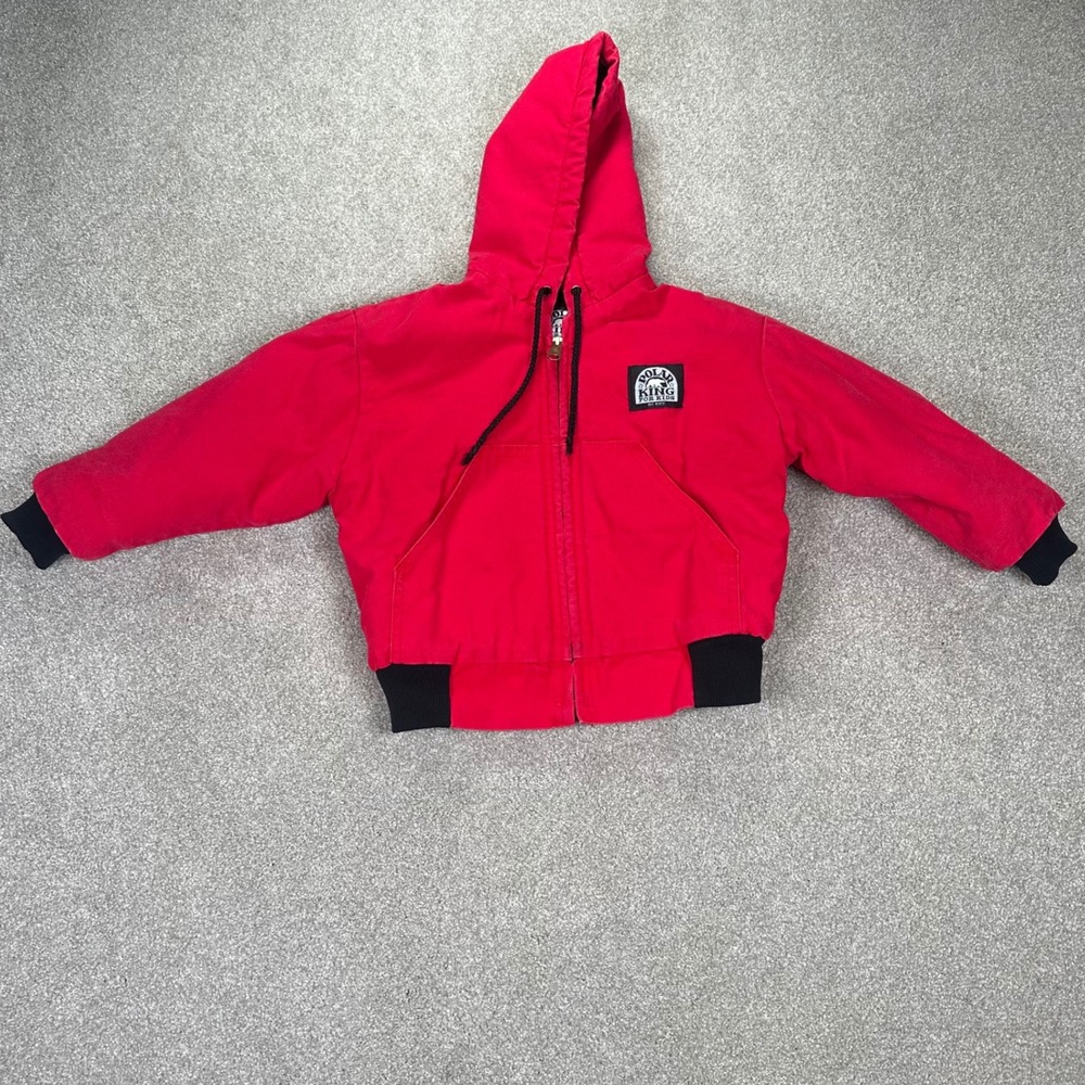 Vintage Polar King‎ Kids Jacket Hooded Red Quilted Padded S 4-6 Outerwear Coat